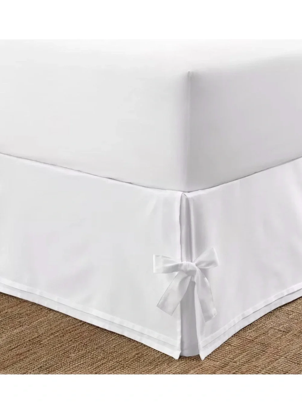 Cottage Laura Ashley FULL Corner BOW Ties Tailored Bedskirt White Cotton Sateen